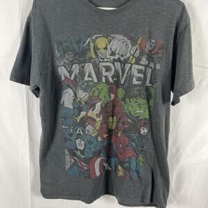 Marvel Comics T-Shirt Men’s Large Gray Spiderman Hulk Iron Man Captain America